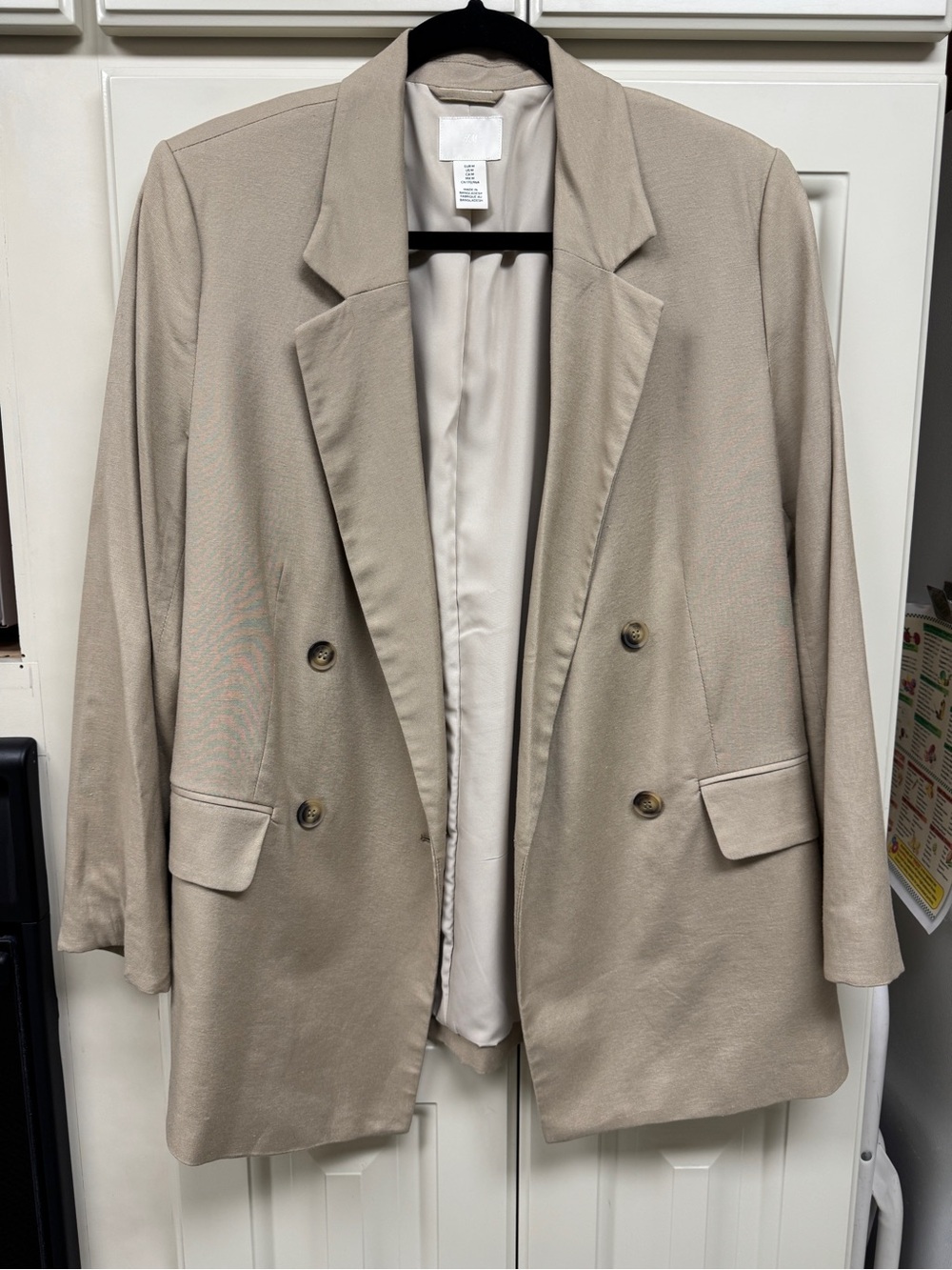 H&M Beige Linen Blend Double-Breasted Blazer – Size Medium